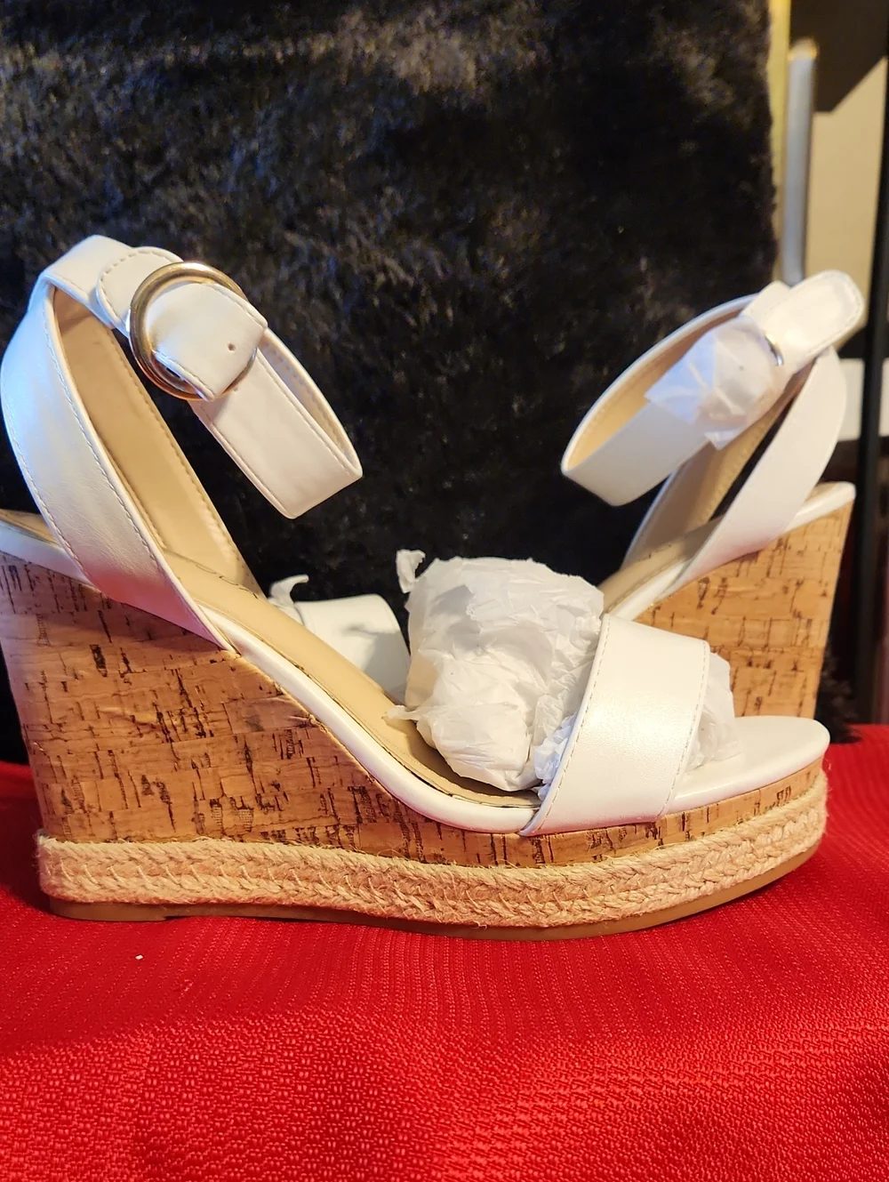 Moda White Espadrille Platform Sandals with Ankle Strap